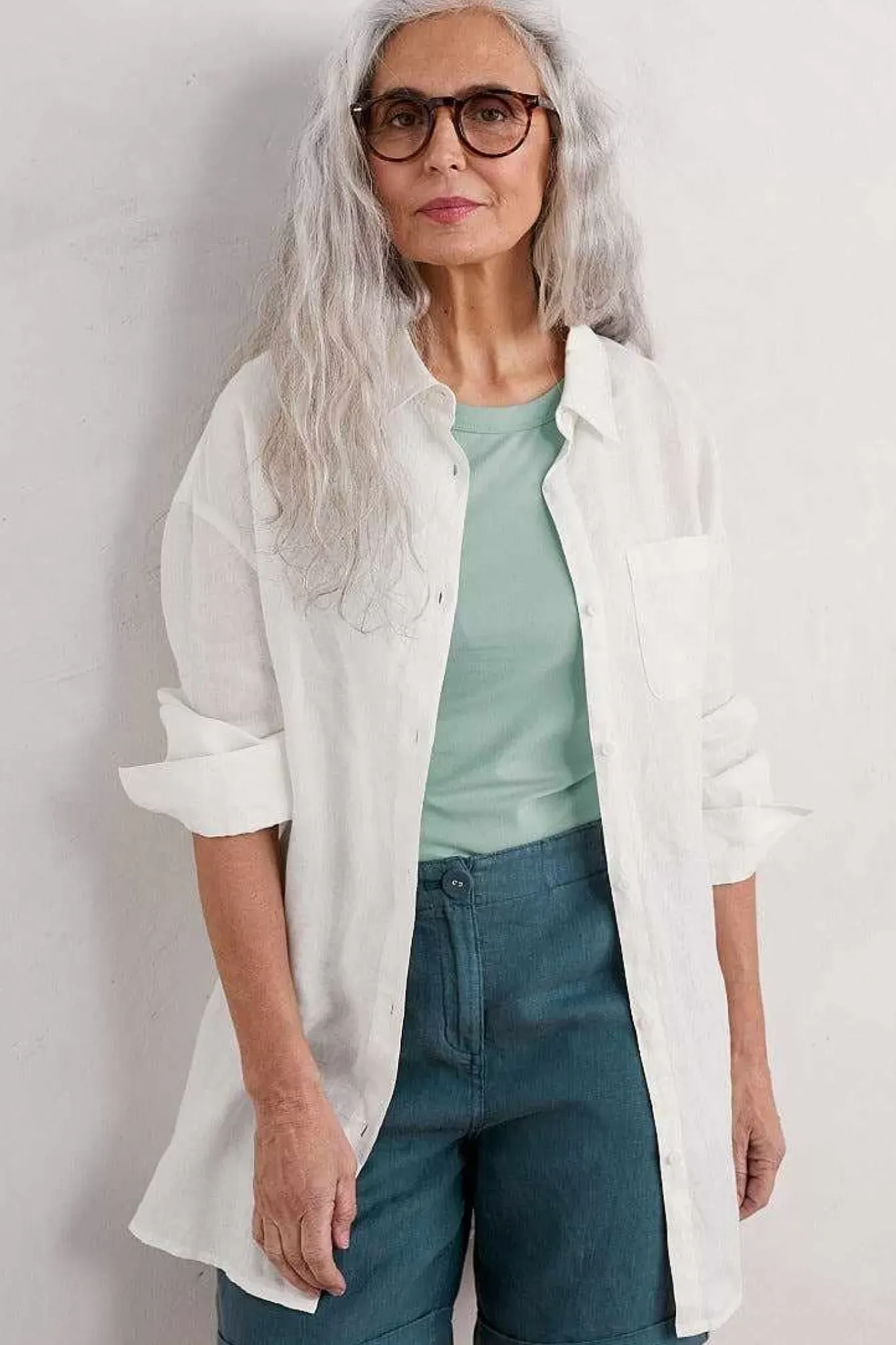 Seasalt Cornwall Tops<Beach Road Longline Linen Shirt Chalk