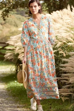 Seasalt Cornwall Dresses<Blue Hills Border V-Neck Floral Dress Flowering Blooms Chalk