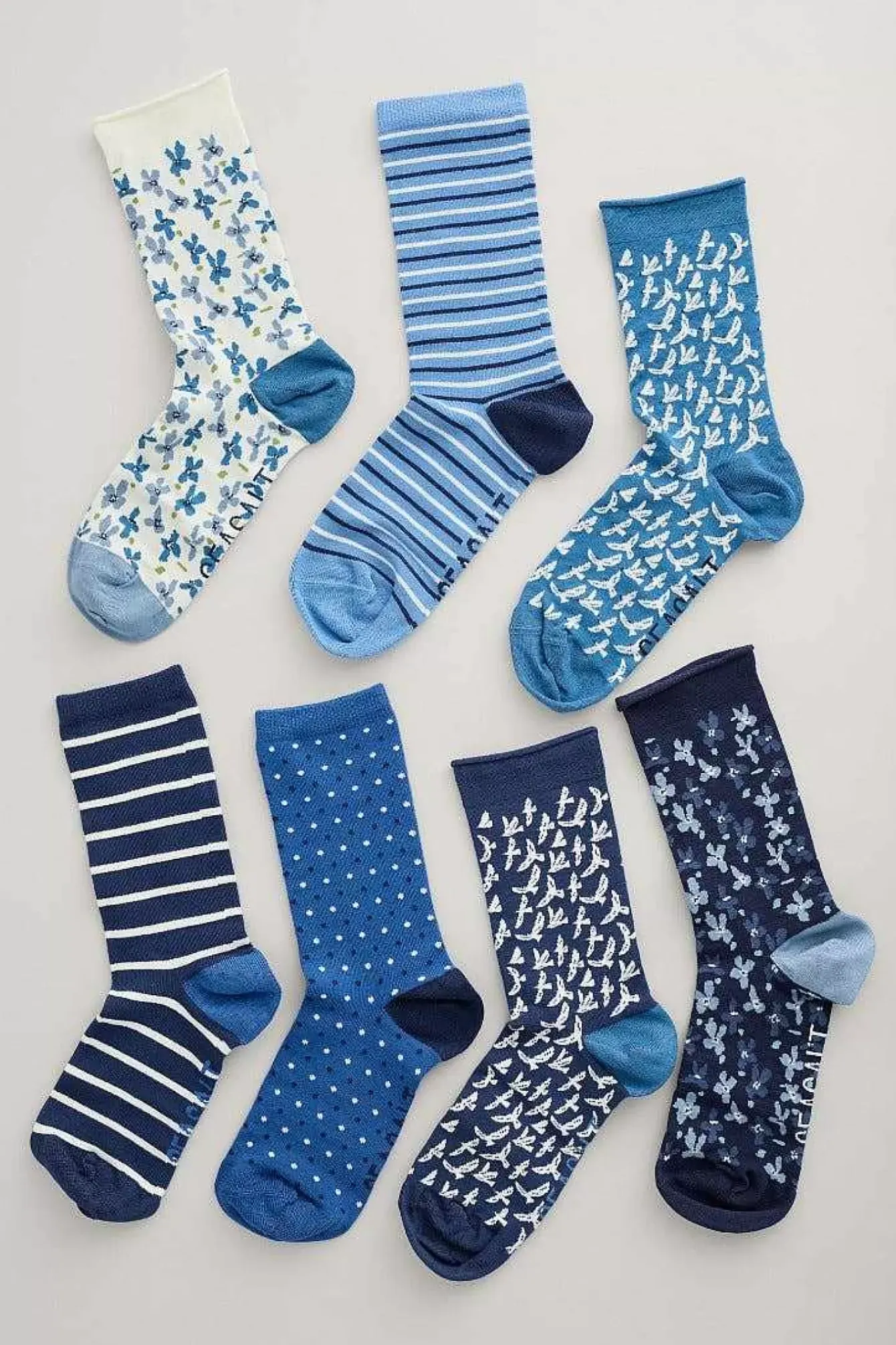 Seasalt Cornwall Socks & Tights<Box Of 7 Women's Blueprint Socks Cliff Mist Mix