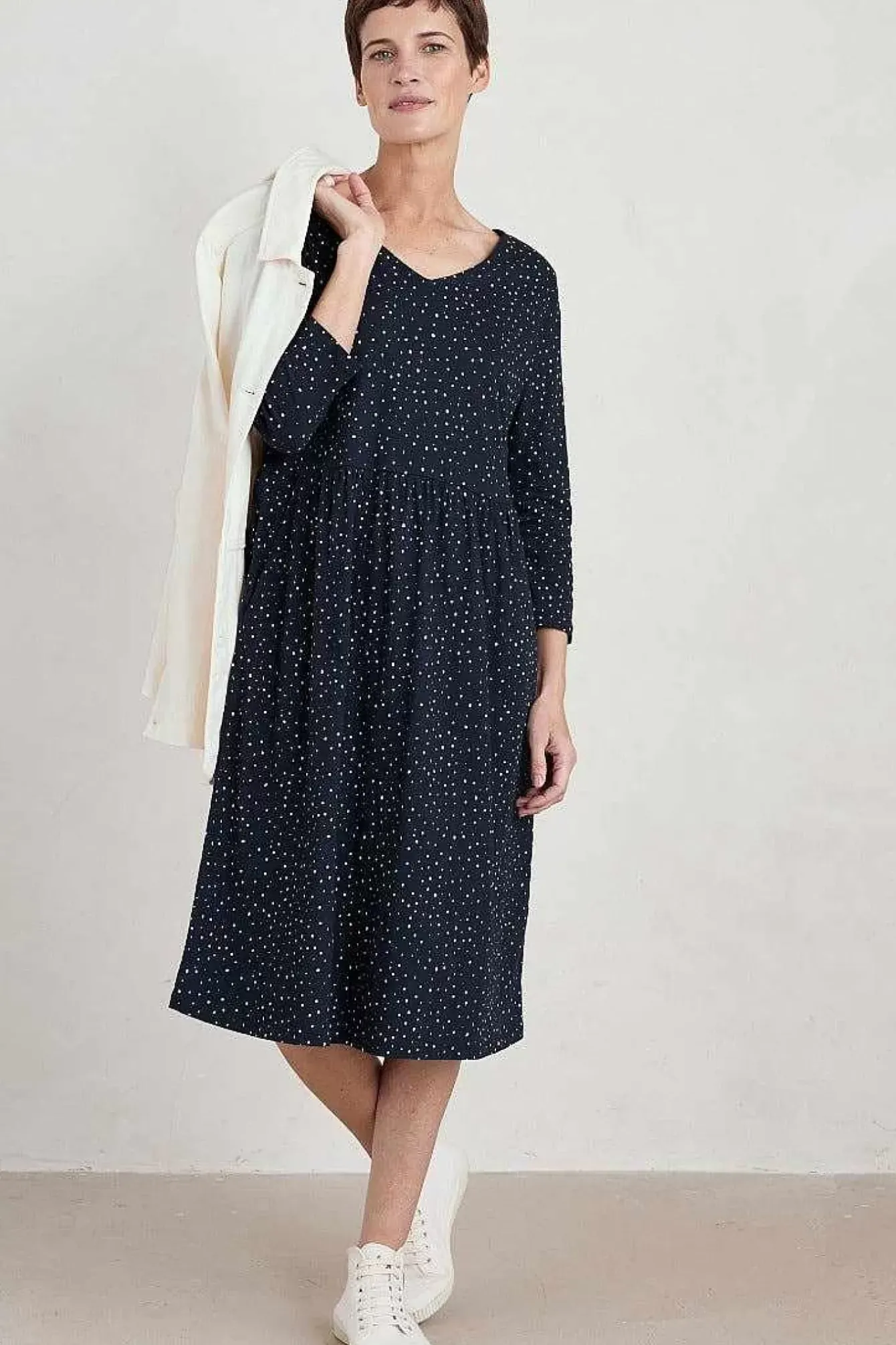 Seasalt Cornwall Dresses<Brush Drawing 3/4 Sleeve Dress Paint Speckles Maritime