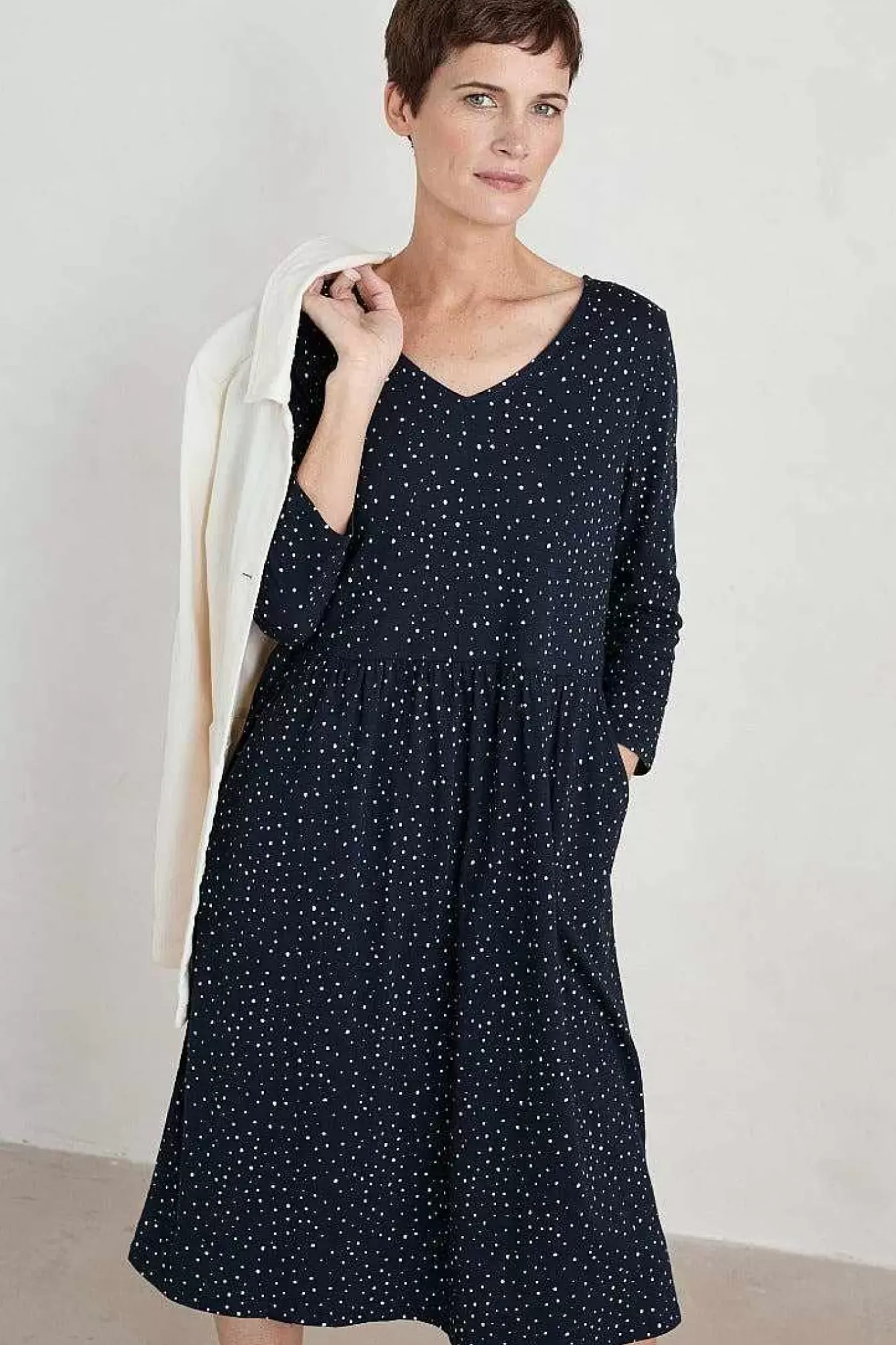 Seasalt Cornwall Dresses<Brush Drawing 3/4 Sleeve Dress Paint Speckles Maritime
