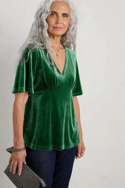 Seasalt Cornwall Tops<Capsule V-Neck Velvet Top Evergreen