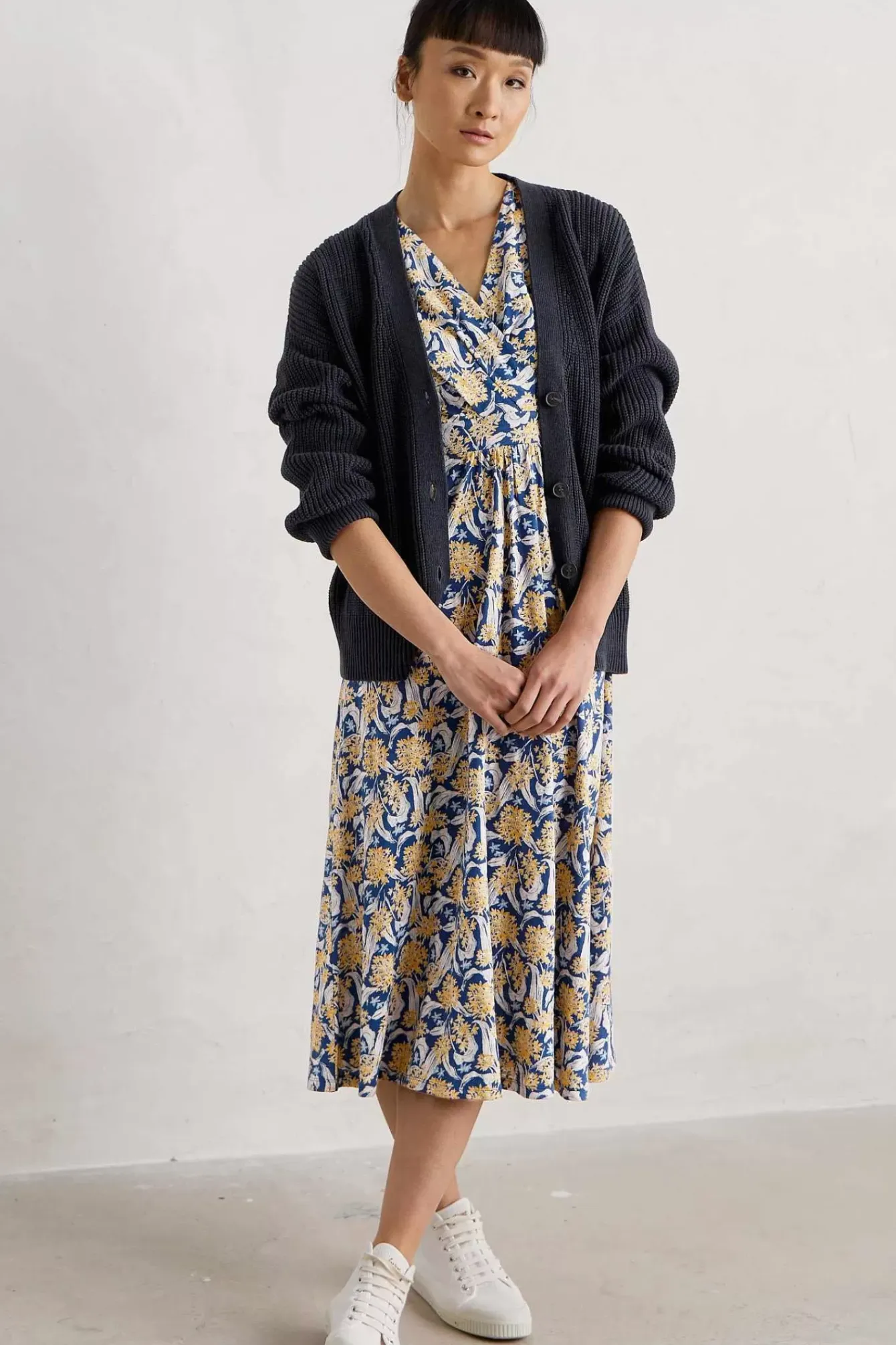 Seasalt Cornwall Dresses<Chapelle 3/4 Sleeve Jersey Dress (Gots) Woodland Garlic Marine