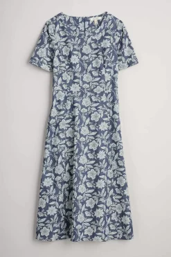 Seasalt Cornwall Dresses<Fox Path Printed Chambray Dress Stone Flower Indigo