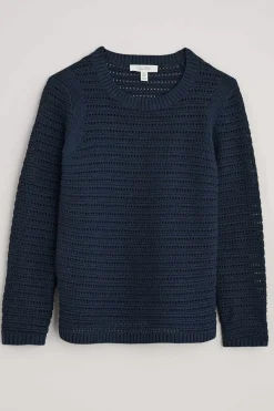 Seasalt Cornwall Knitwear<Gull Rock Pointelle Knit Jumper (Gots) Maritime