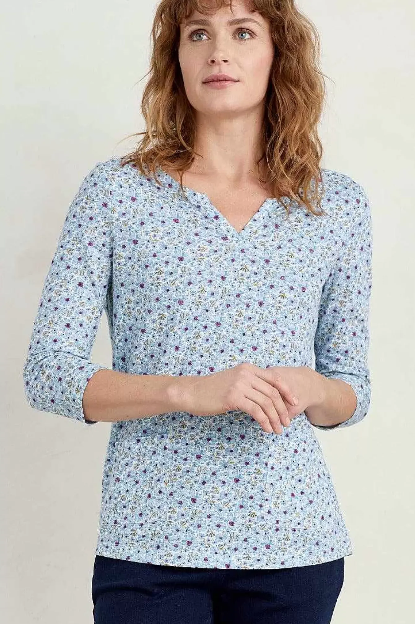Seasalt Cornwall Tops<Gypsophilia Notch Neck Top Shaded Flowers Chalk