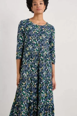 Seasalt Cornwall Dresses<Line Strokes Tiered Jersey Dress (Gots) Woodland Carpet Maritime