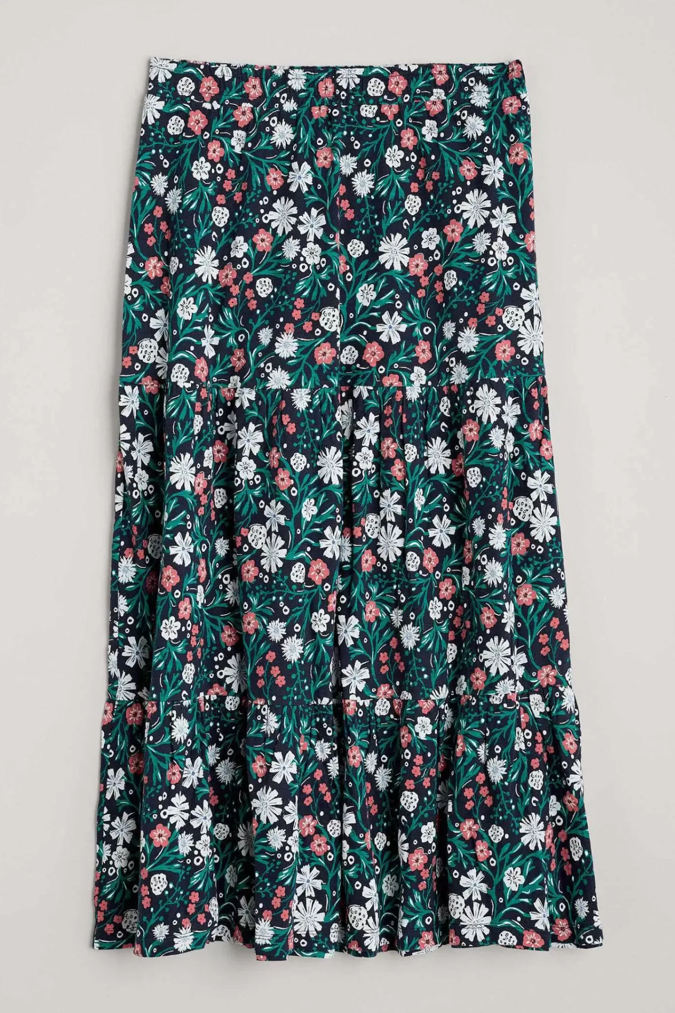 Seasalt Cornwall Skirts<Line Strokes Tiered Midi Skirt Creekside Floral Maritime