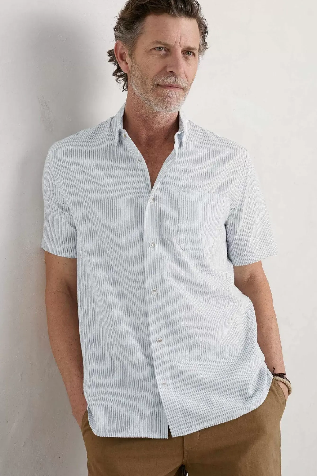 Seasalt Cornwall Tops & T-Shirts<Men's Blue Heron Seersucker Short Sleeve Shirt Barometer Chalk Sail Blue