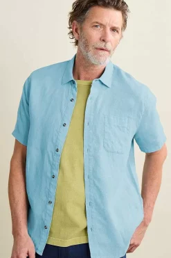 Seasalt Cornwall Tops & T-Shirts<Men's Carne Short Sleeve Linen Shirt Sky