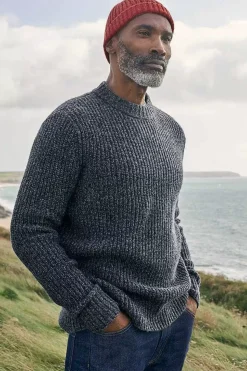 Seasalt Cornwall Knitwear<Men's Wheelwright Ribbed Lambswool Blend Jumper Maritime Mouline