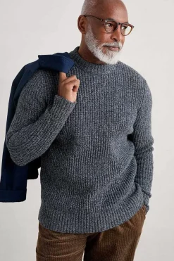 Seasalt Cornwall Knitwear<Men's Wheelwright Ribbed Lambswool Blend Jumper Maritime Mouline