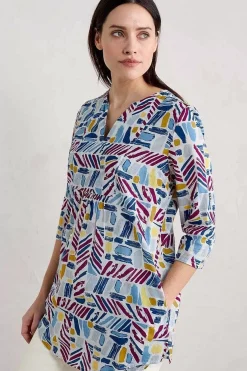 Seasalt Cornwall Tunics<Op Art Organic Cotton Tunic Top Hedging Marks Chalk