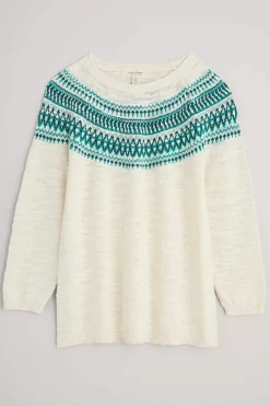 Seasalt Cornwall Knitwear<Penvoose Three Quarter Sleeve Fair Isle Jumper Clipper Ship Ecru Helford
