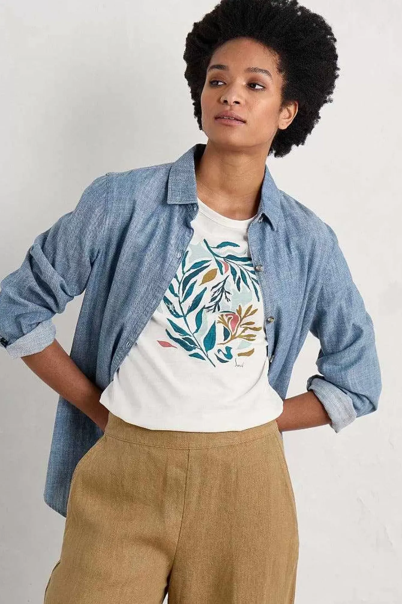 Seasalt Cornwall Tops<Printing Ink Organic Cotton T-Shirt Painted Kelp Chalk