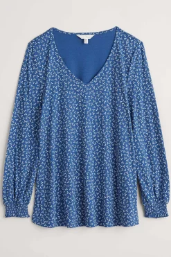 Seasalt Cornwall Tops<Rosehip Jersey V-Neck Top Ditsy Sprig Blue Jay