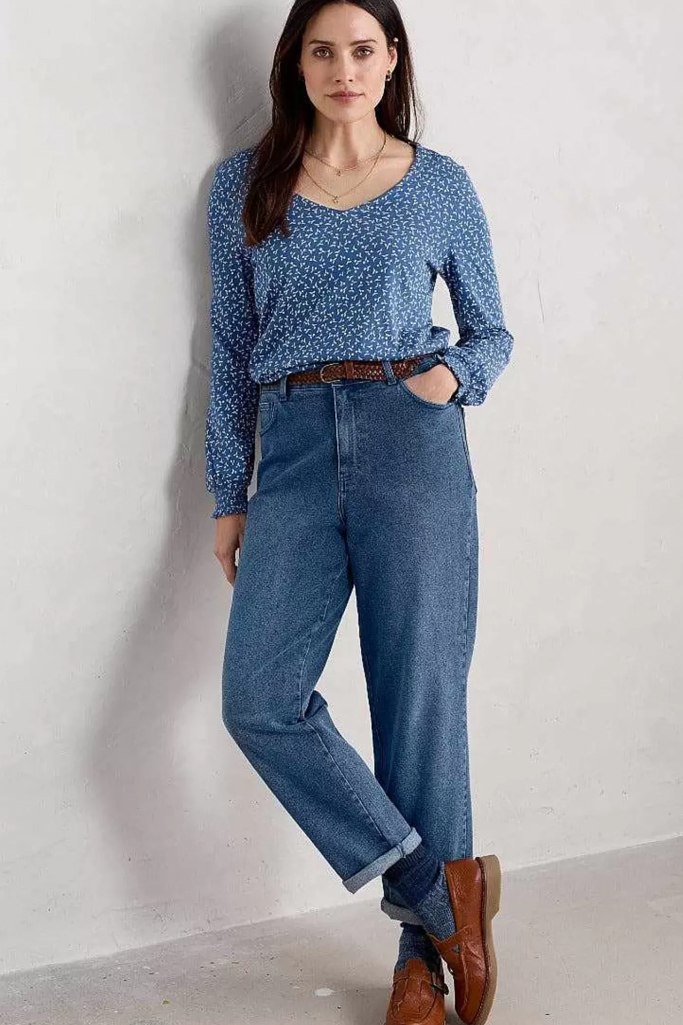 Seasalt Cornwall Tops<Rosehip Jersey V-Neck Top Ditsy Sprig Blue Jay