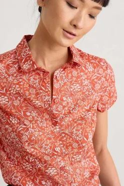 Seasalt Cornwall Tops<Rushmaker Short Sleeve Shirt Sketched Field Papaya