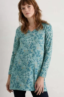 Seasalt Cornwall Tunics<Sea Cruise V-Neck Tunic (Gots) Glazed Foliage Sea Holly