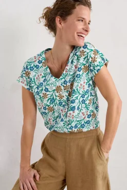 Seasalt Cornwall Tops<Studio Glass V-Neck Jersey Top Creekside Floral Chalk