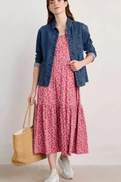 Seasalt Cornwall Dresses<Tor View Short Sleeve Tiered Jersey Dress Campion Vines Rose