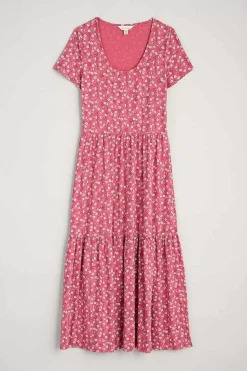 Seasalt Cornwall Dresses<Tor View Short Sleeve Tiered Jersey Dress Campion Vines Rose
