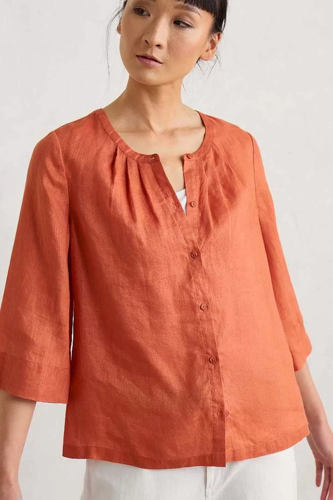 Seasalt Cornwall Tops<Wild Fennel Button Through Linen Top Papaya