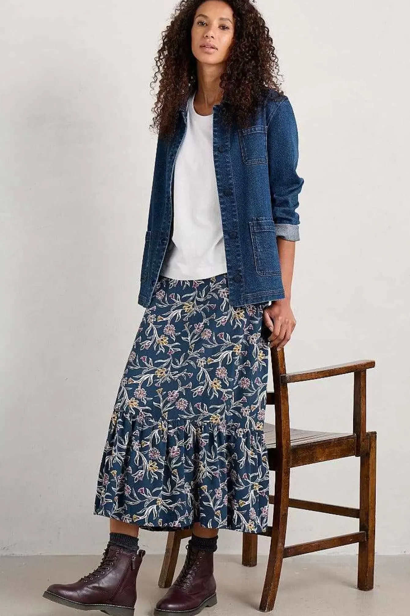 Seasalt Cornwall Skirts<Wildflower Field Tiered Midi Skirt Printed Plant Squall