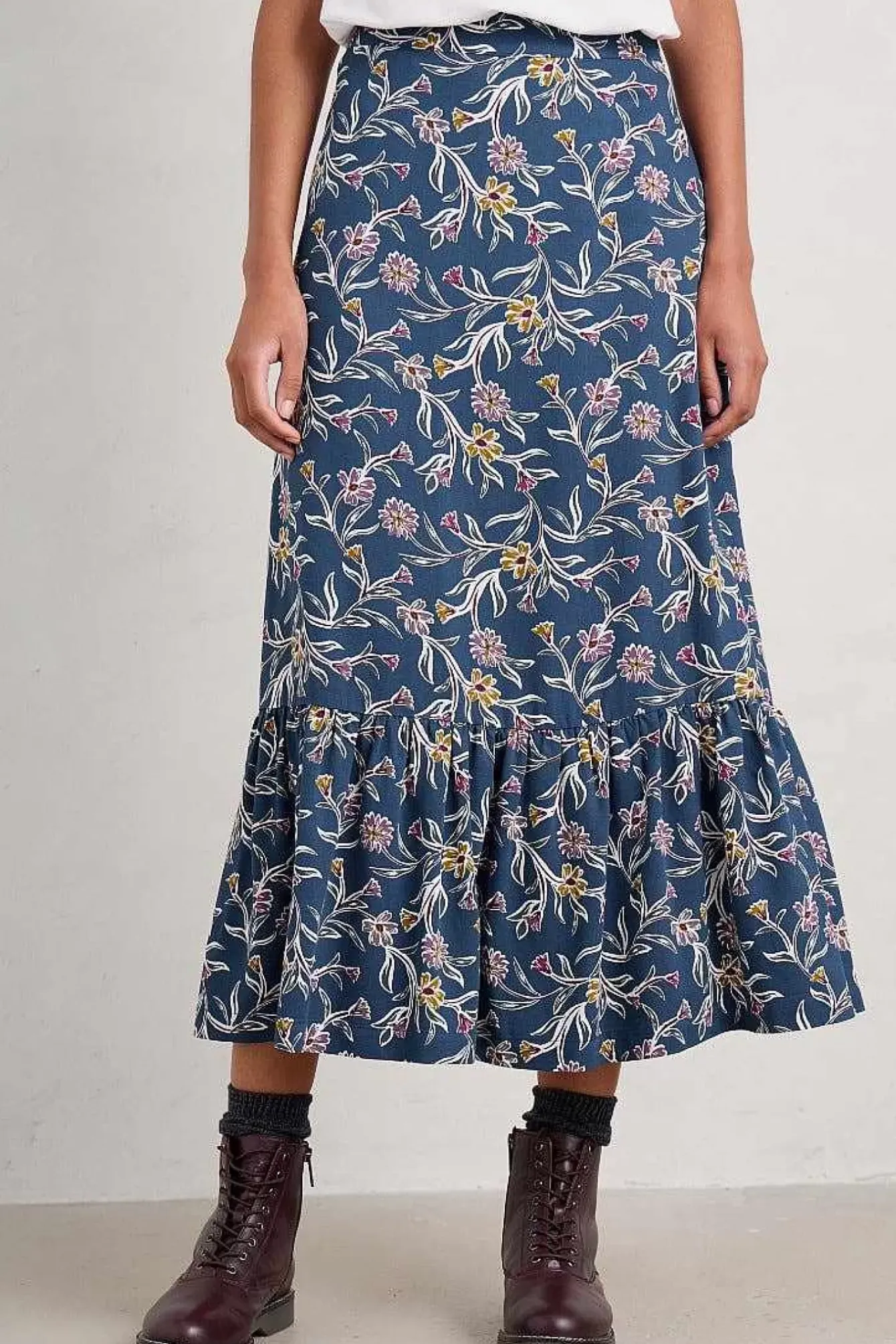 Seasalt Cornwall Skirts<Wildflower Field Tiered Midi Skirt Printed Plant Squall